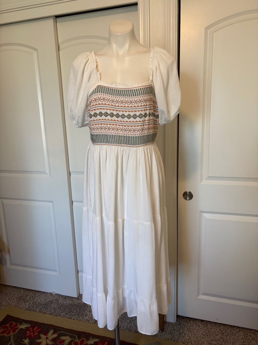 Baltic Born White Embroidered Smocked Midi Dress - Picture 3 of 9
